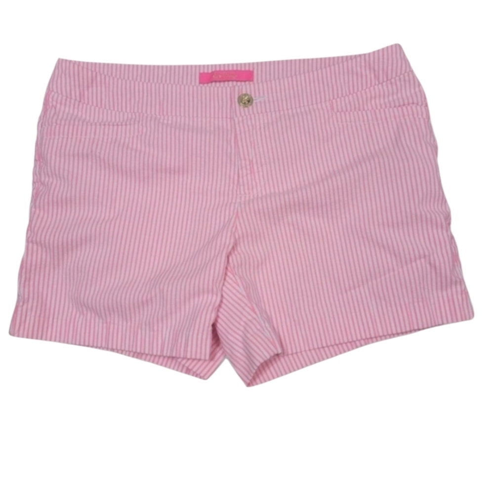 Lilly Pulitzer Pink Tropics Seersucker Kelly Short Size 8 Barbie Coastal Preppy